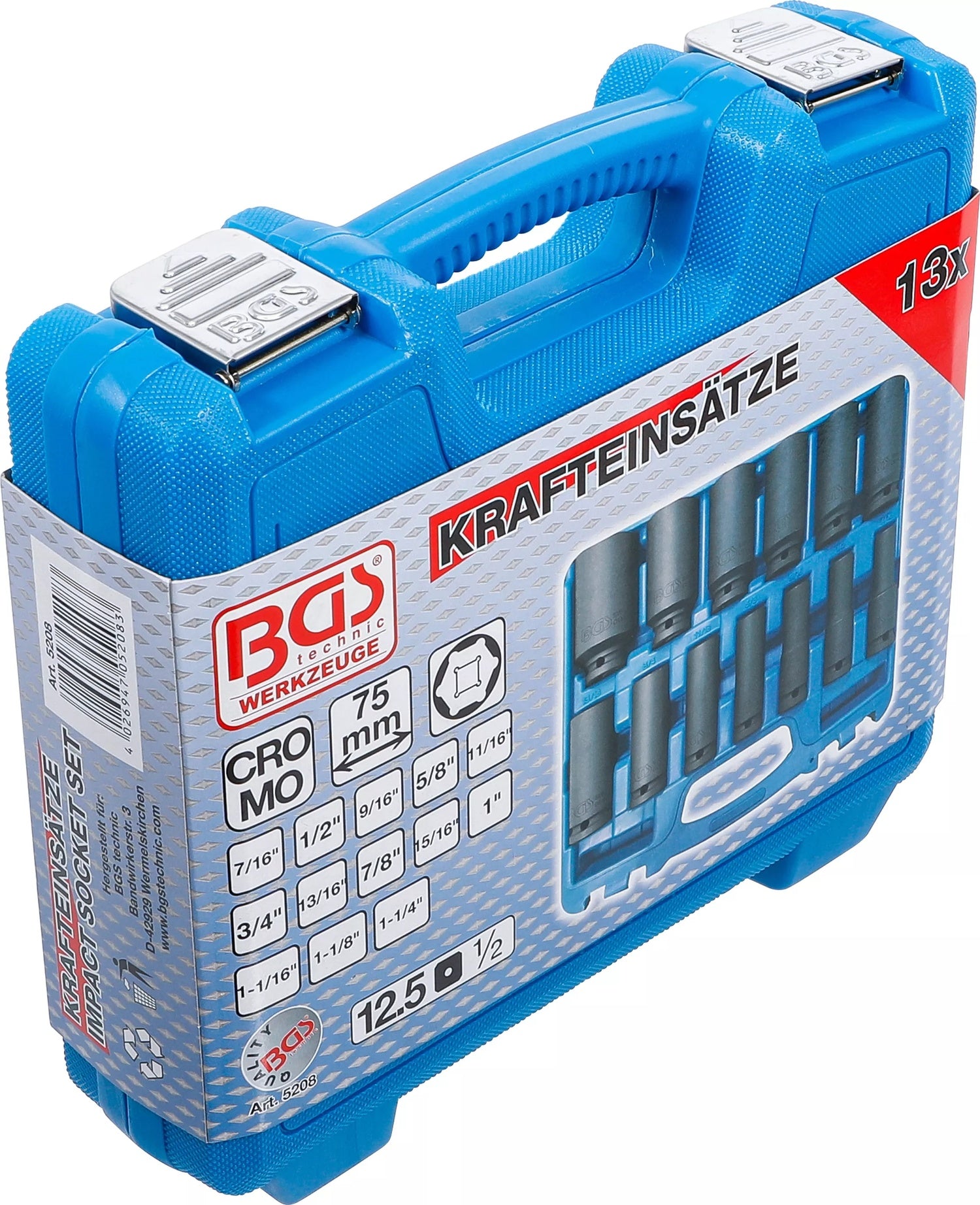 BGS 5208 ZOLL Satz Kraft Steckschlüsseleinsätze Sechskant tief Antrieb Innenvierkant 12,5mm (1/2")