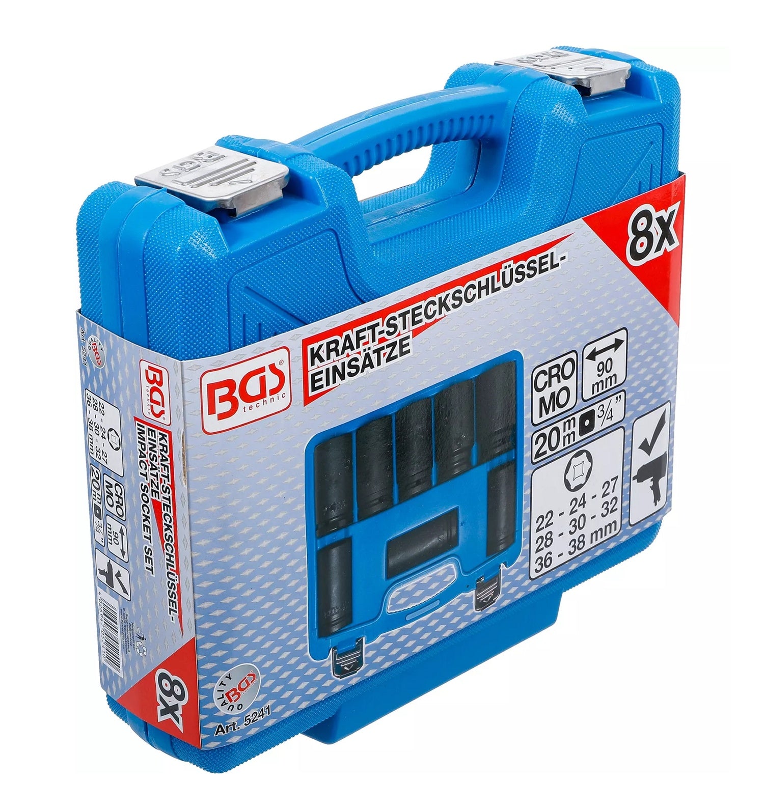 BGS 5241 Satz IMPACT Nüsse 22-38mm lange Ausführung 6-kant Antrieb 20mm (3/4") 8 teilig