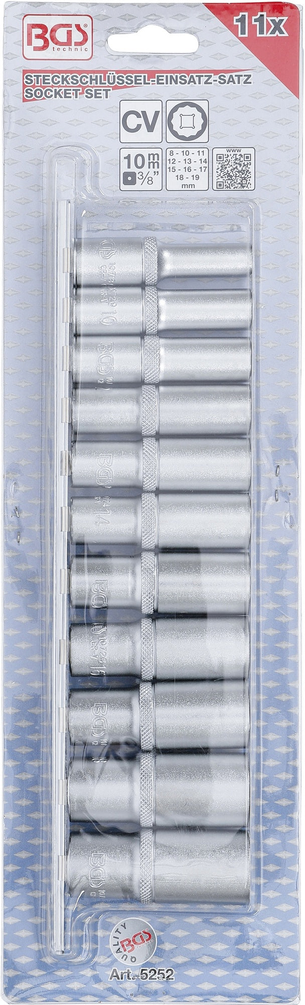 BGS 5252 Satz Steckschlüsseleinsätze Zwölfkant tief Antrieb Innenvierkant 10mm (3/8") SW 8 - 19mm
