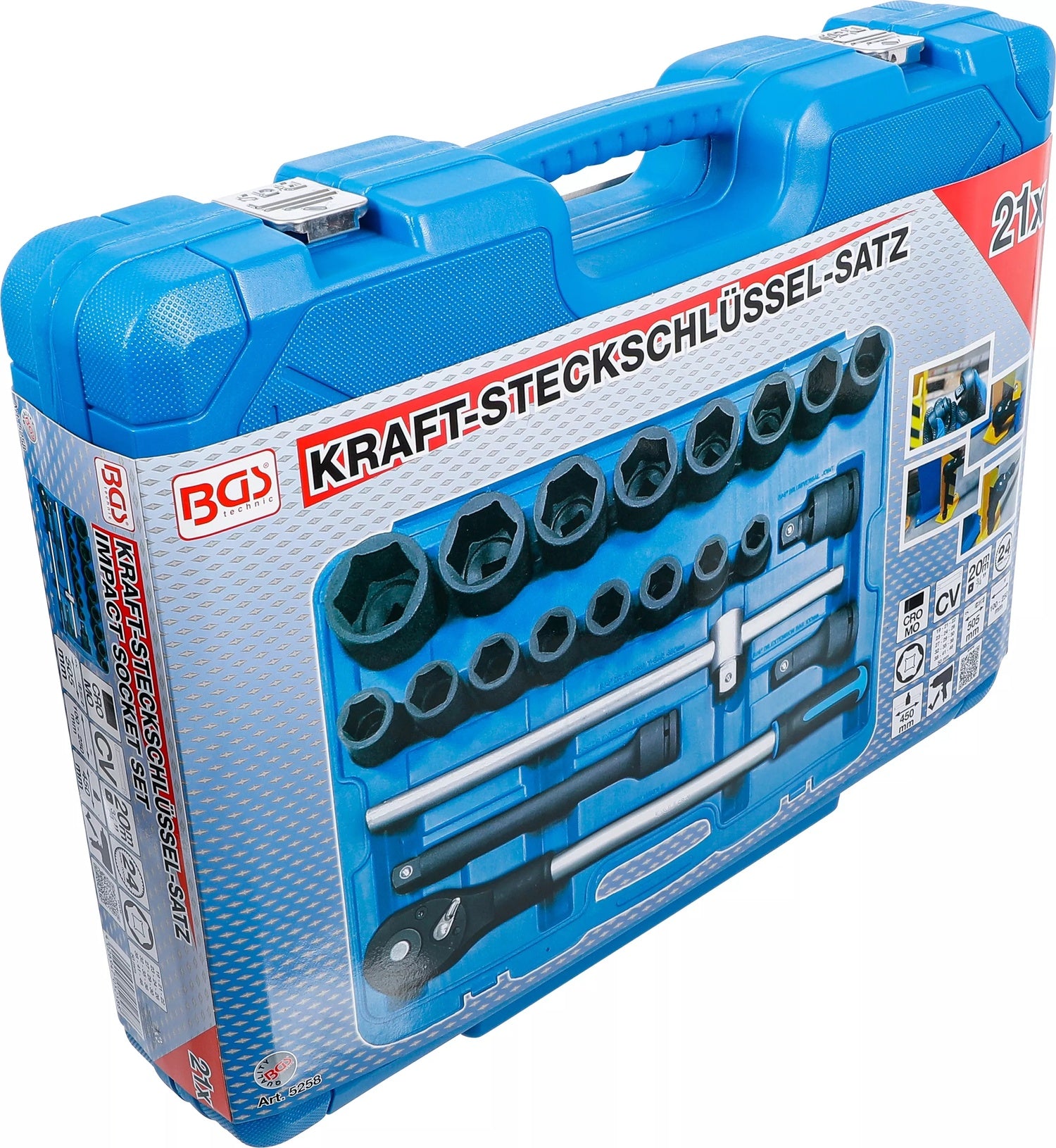 BGS 5258 Satz Kraft Steckschlüssel Antrieb 20mm (3/4") SW 19 - 50mm 21 teilig