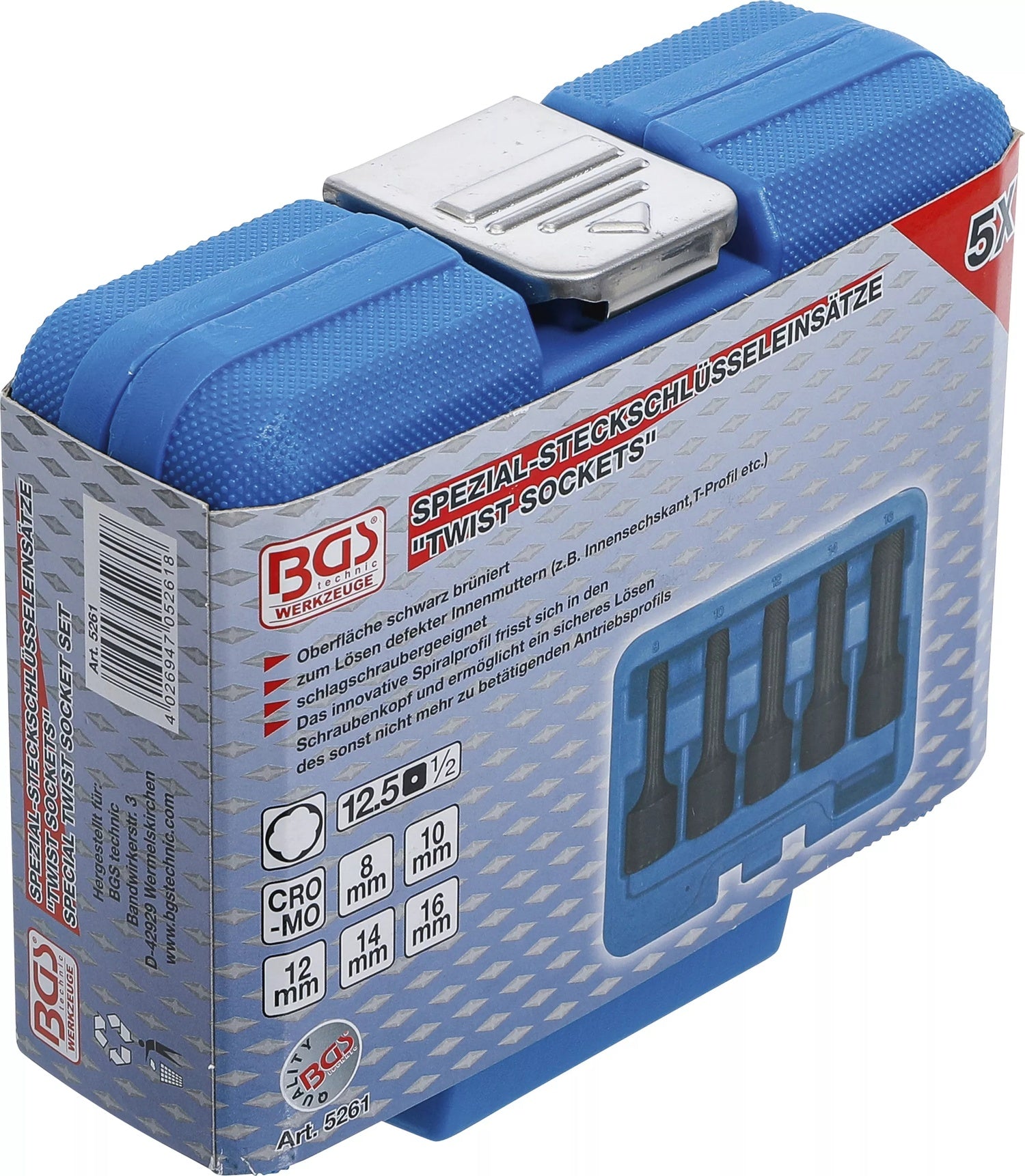 BGS 5261 Satz Steckschlüssel Spiralprofil Schraubenausdreher Antrieb 12,5mm (1/2") SW 8-16mm