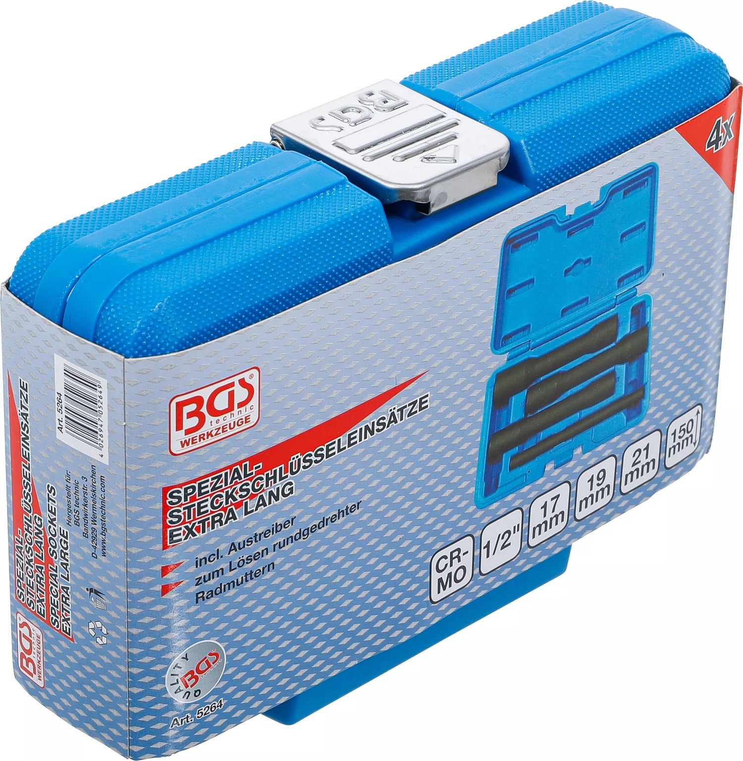 BGS 5264 Satz Steckschlüssel Spiralprofil tief Schraubenausdreher Antrieb 12,5mm (1/2") SW 17-21mm