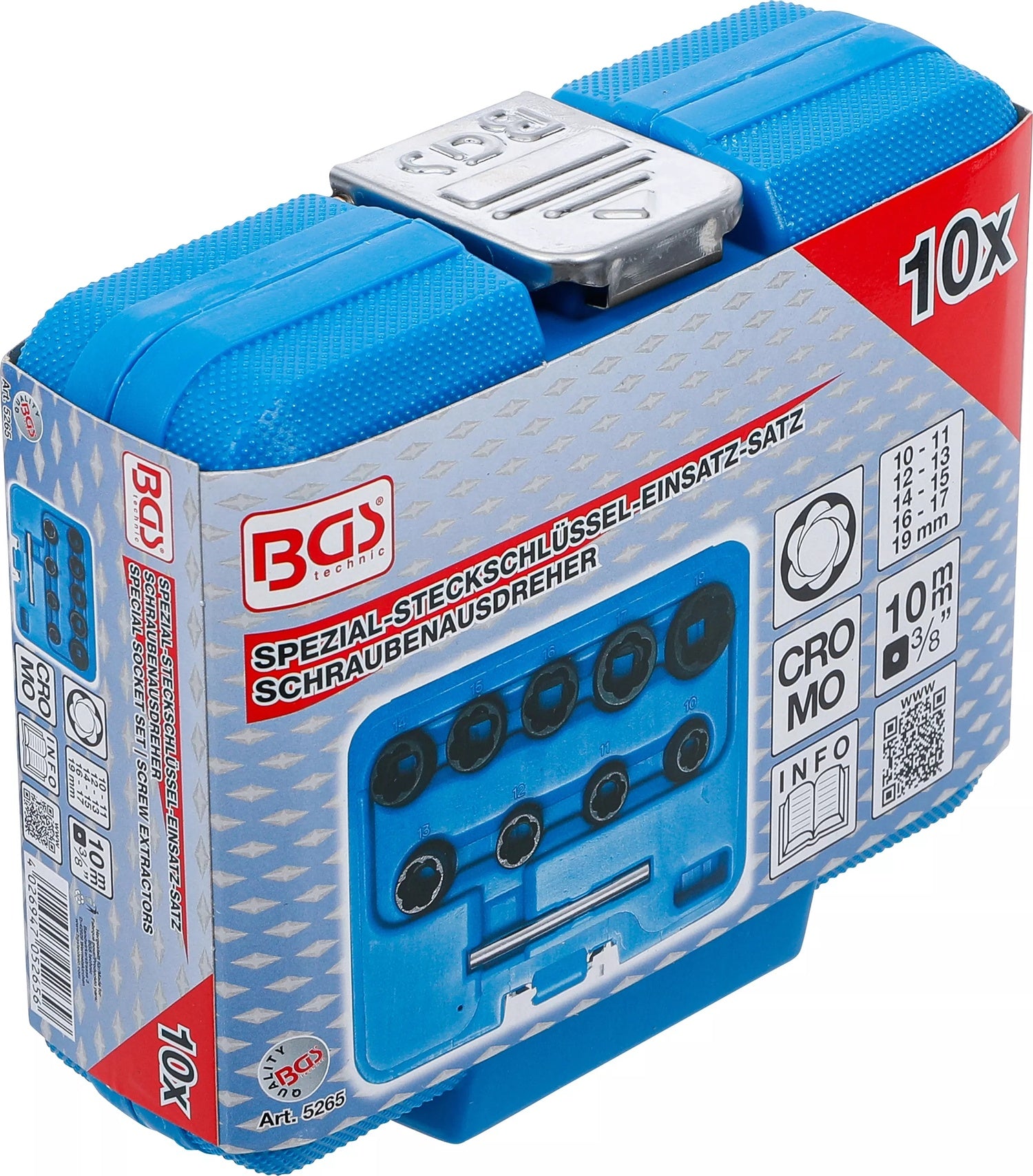 BGS 5265 Satz Steckschlüsseleinsatz Spiralprofil Schraubenausdreher SW 10-19mm Antrieb 10mm (3/8")