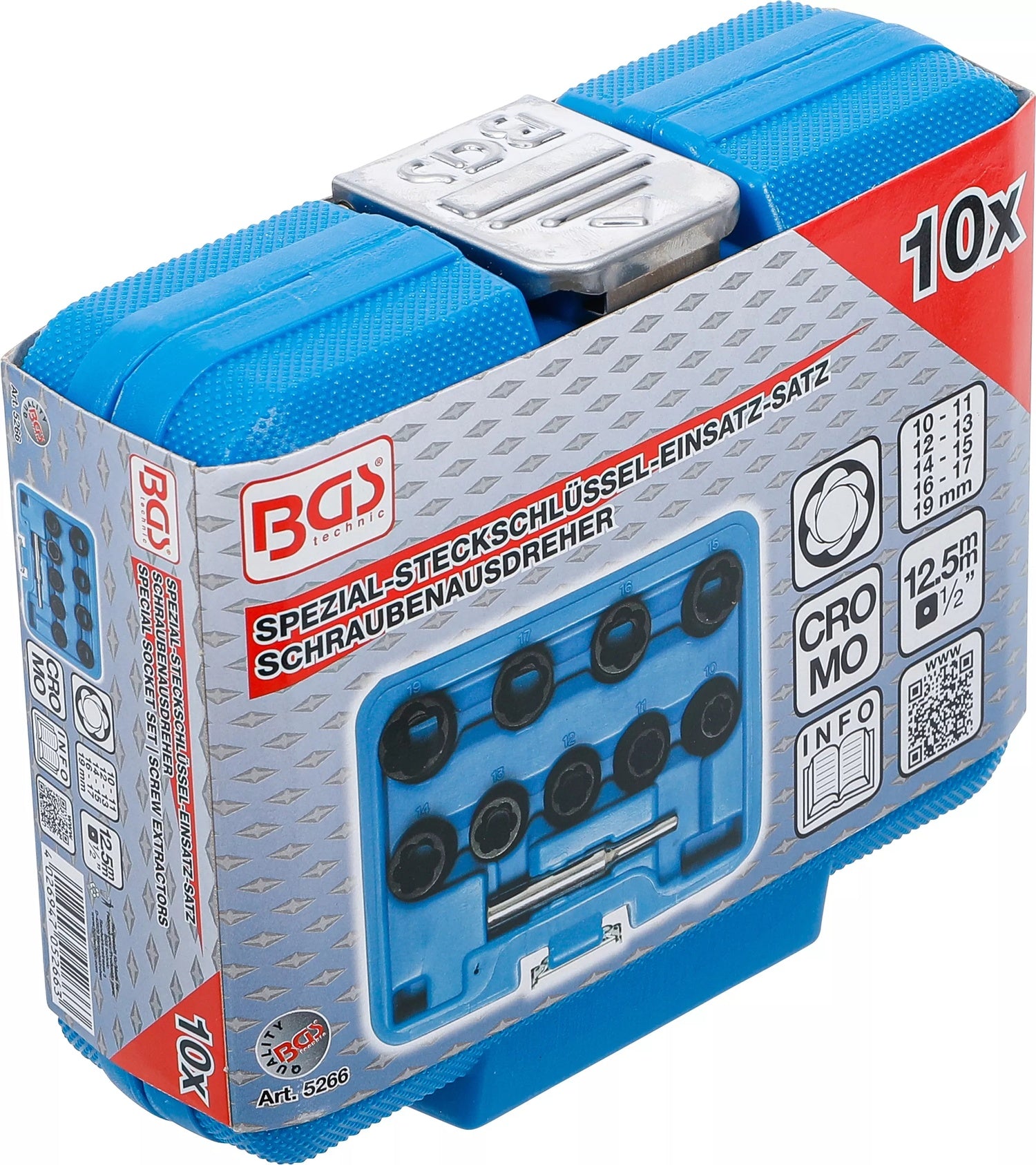 BGS 5266 Satz Spiralnut Nüsse / Spiralnuteinsätze zum Lösen beschädigter Schrauben / Muttern - 10 teilig