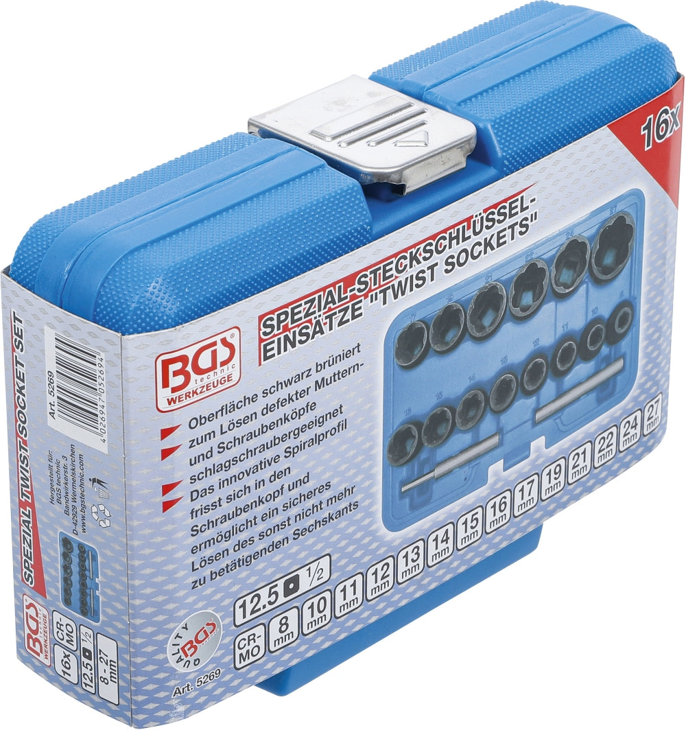 BGS 5269 Satz Steckschlüssel Spiralprofil Schraubenausdreher Antrieb 12,5mm (1/2") SW 8-27mm