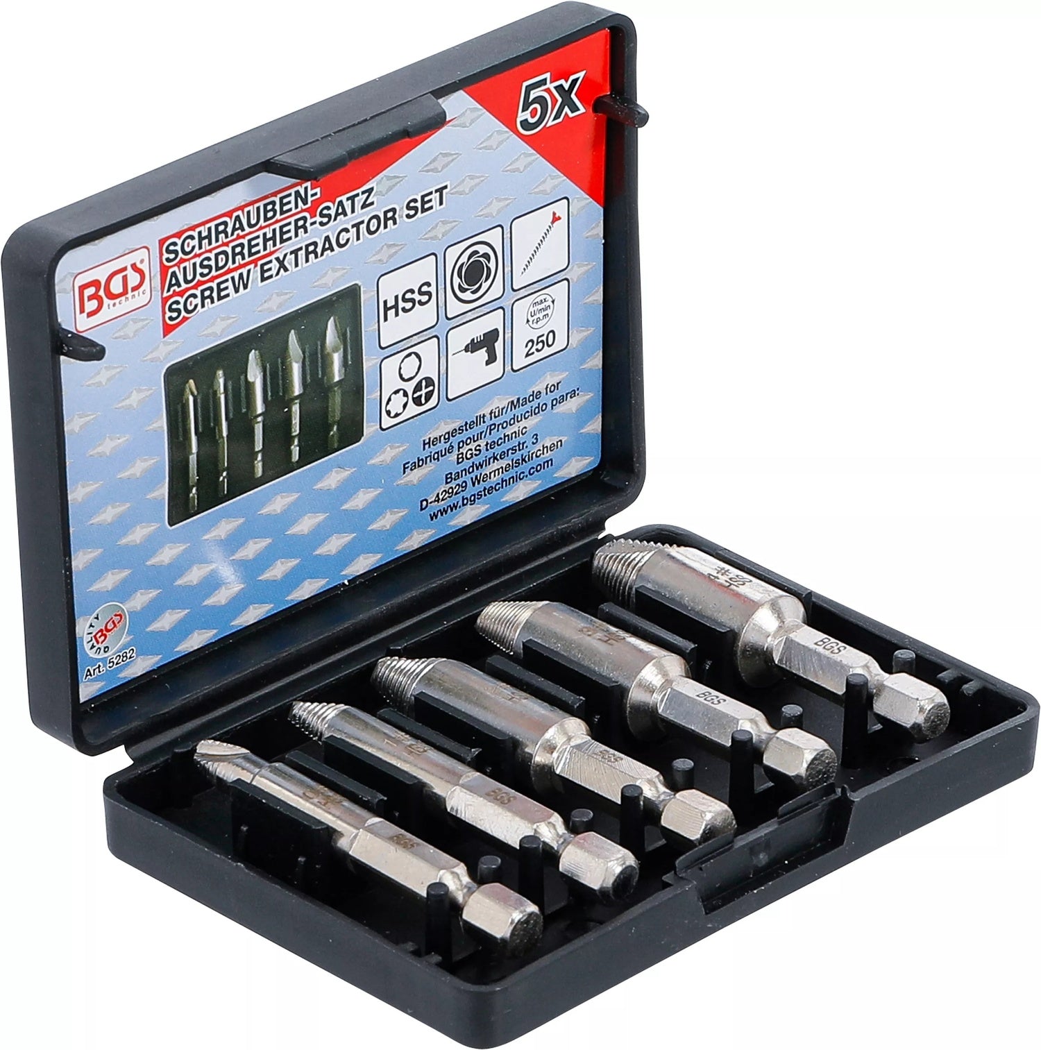 BGS 5282 Satz Schraubenkopf Ausdreher Linksausdreher 5tlg zum Ausdrehen Torx Kreuzschlitzschrauben
