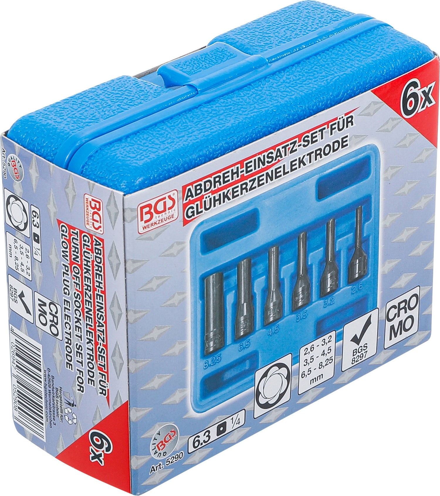 BGS 5290 Satz Abdreh Einsatz Einsätze für Glühkerzenelektrode Antrieb 6,3mm (1/4")