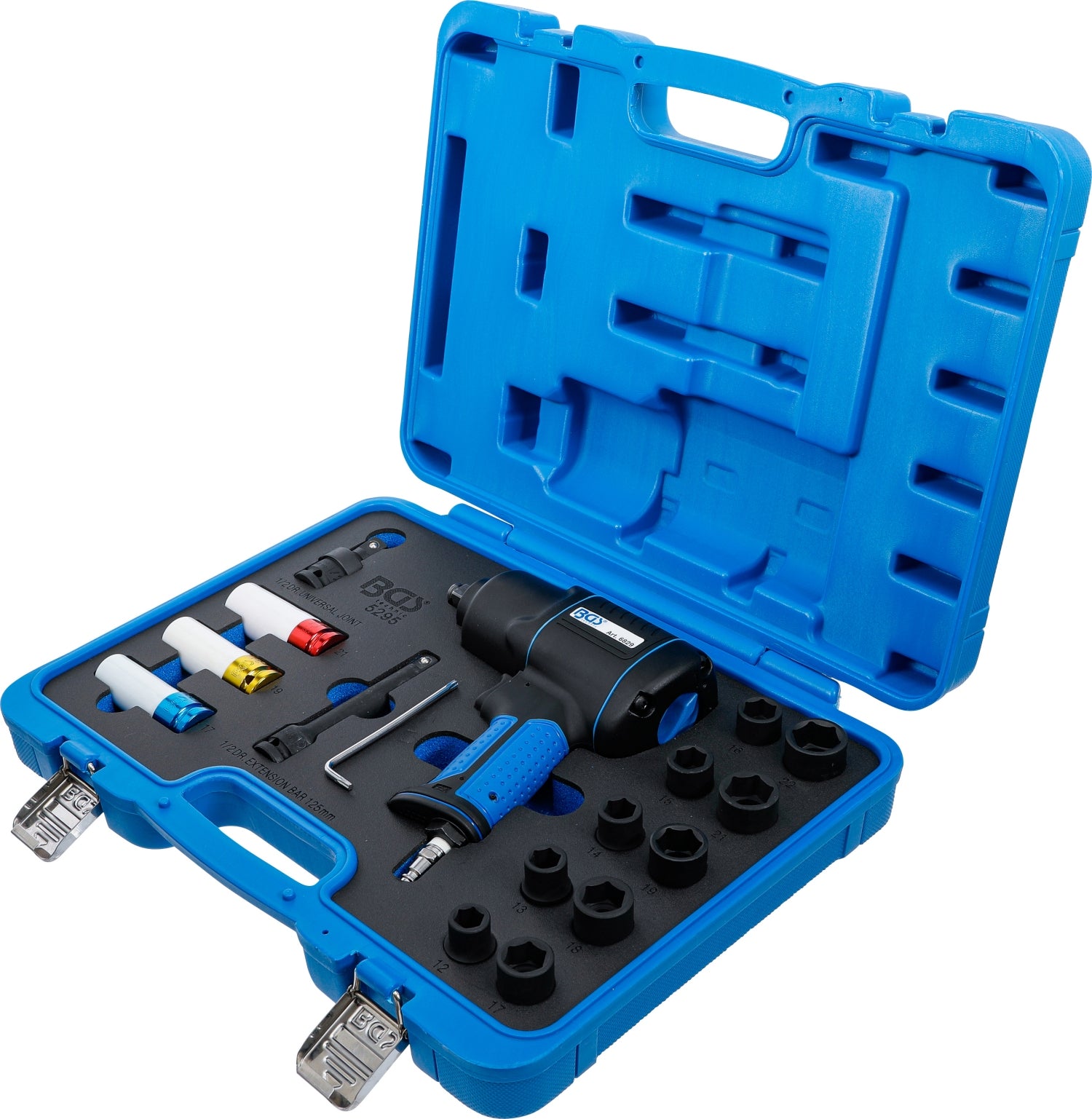 BGS 5295 Satz Kraft Steckschlüssel 12,5mm (1/2") & Druckluft Schlagschrauber 1200 Nm 16 teilig