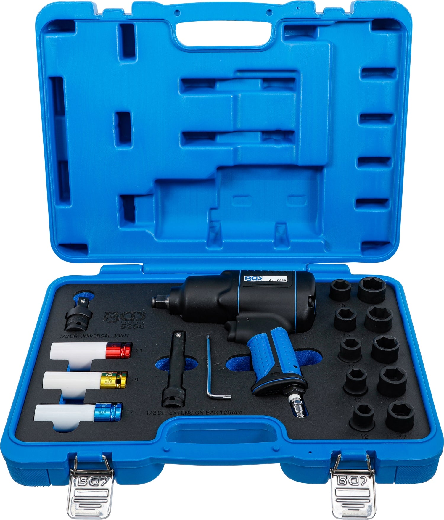 BGS 5295 Satz Kraft Steckschlüssel 12,5mm (1/2") & Druckluft Schlagschrauber 1200 Nm 16 teilig