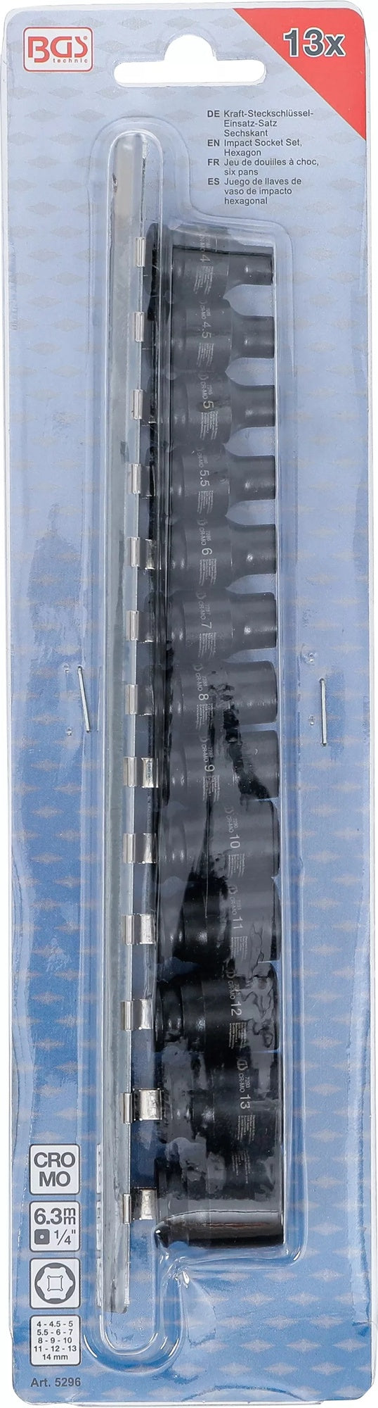 BGS 5296 Satz Kraft Steckschlüsseleinsätze Sechskant Antrieb 6,3mm (1/4") SW 4-14mm