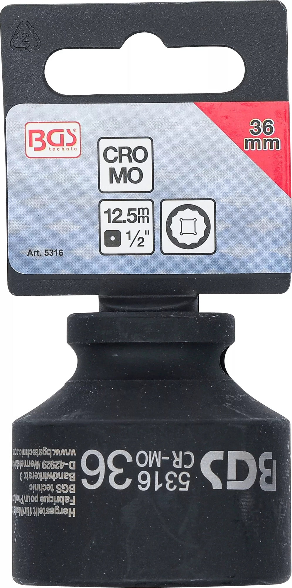 BGS 5316 Kraft Steckschlüsseleinsatz Antrieb 12,5mm (1/2") Zwölfkant 36mm