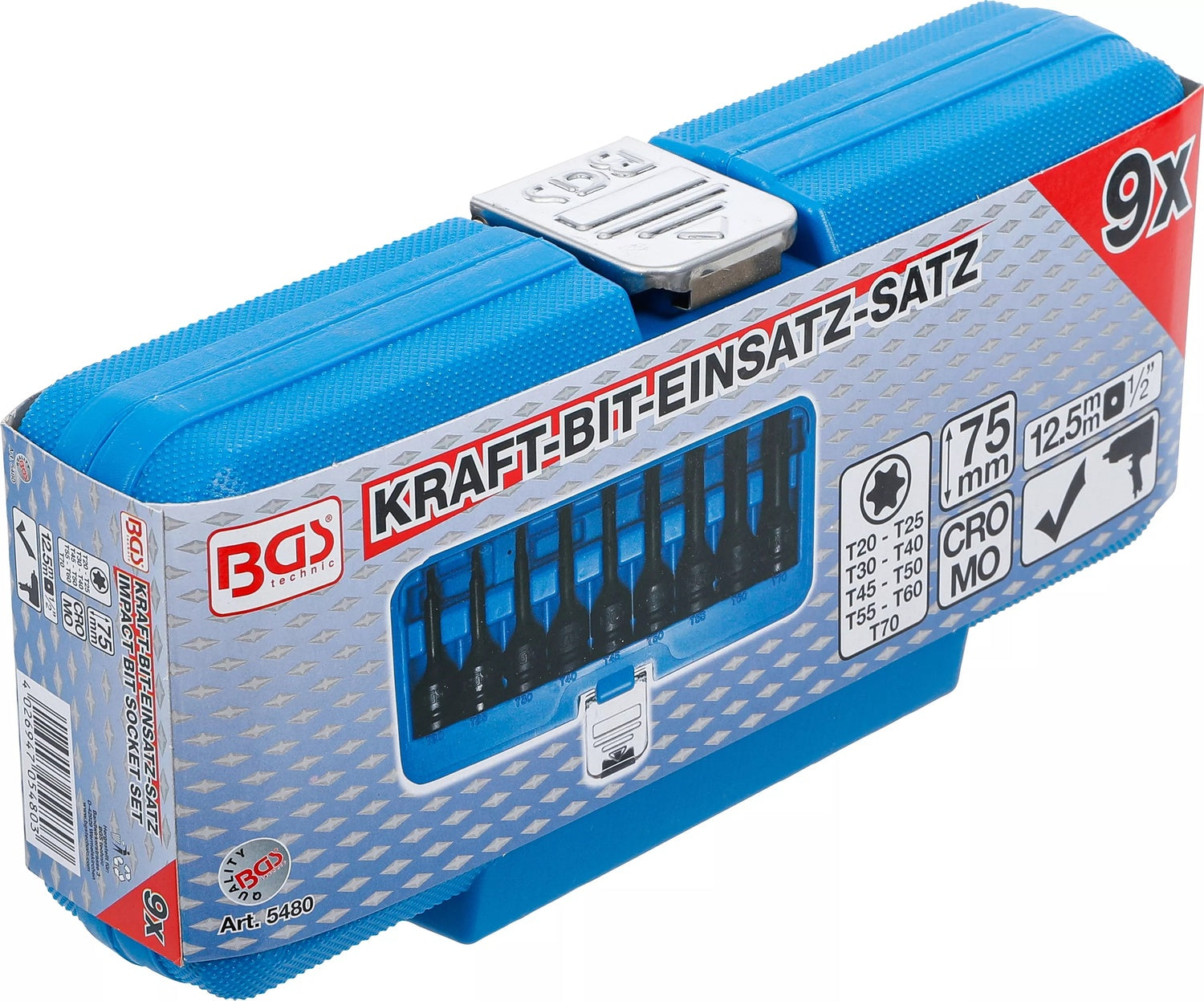 BGS 5480 Satz Kraft Biteinsätze T-Profil (für Torx) T20 - T70 Antrieb 12,5mm (1/2")