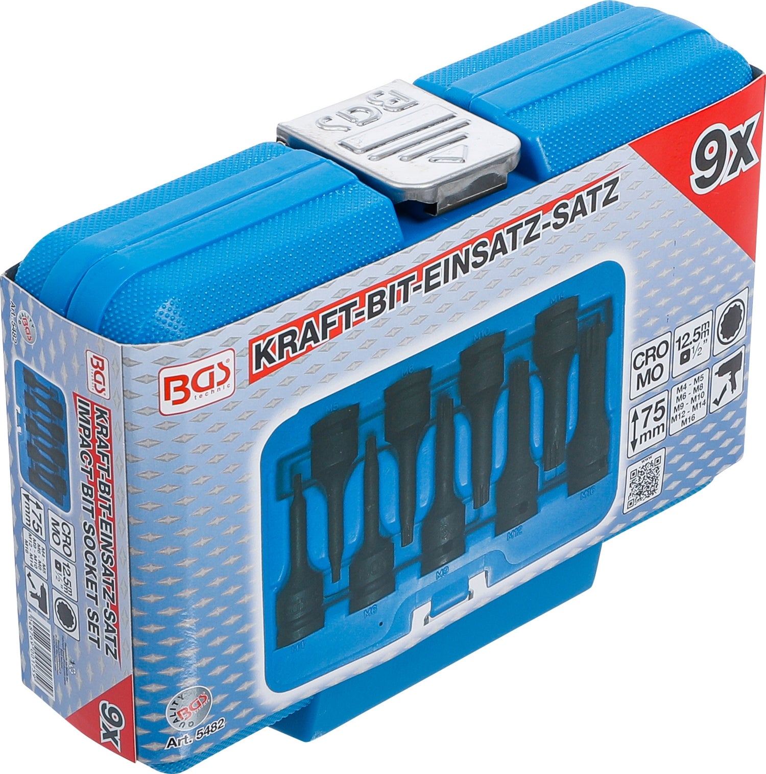 BGS 5482 Satz Kraft Biteinsätze Innenvielzahn (für XZN) M4 - M16 Länge 75mm Antrieb 12,5mm (1/2")