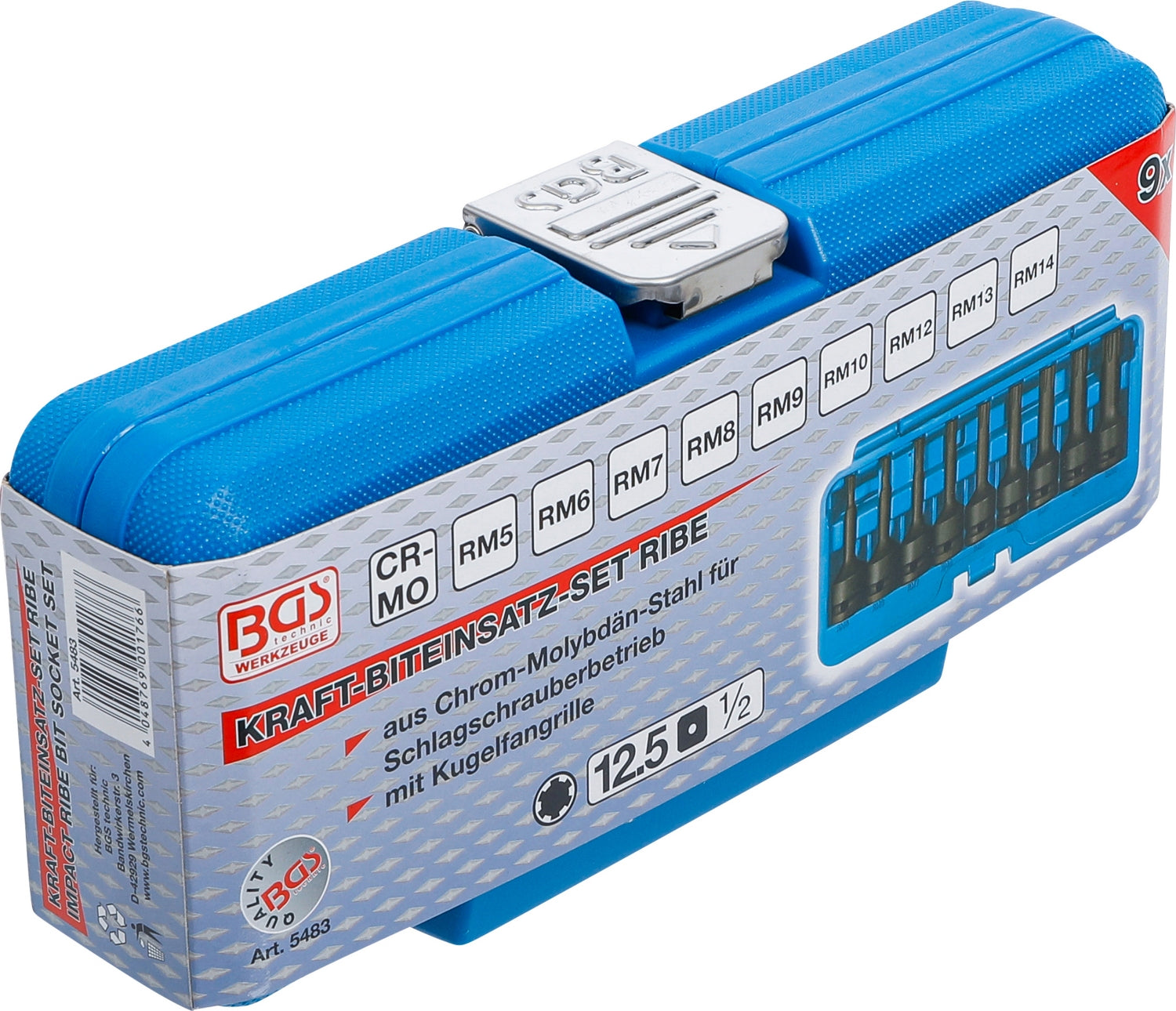 BGS 5483 Satz Kraft Biteinsätze Keil-Profil (für Ribe) M5 - M14 Antrieb 12,5mm (1/2")