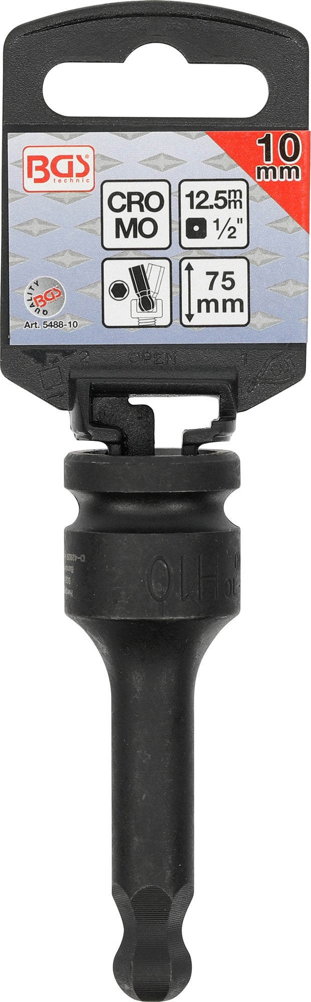 BGS 5488-10 Kraft Biteinsatz Innensechskant mit Kugelkopf 10mm HX10 Länge 75mm Antrieb 12,5mm (1/2")