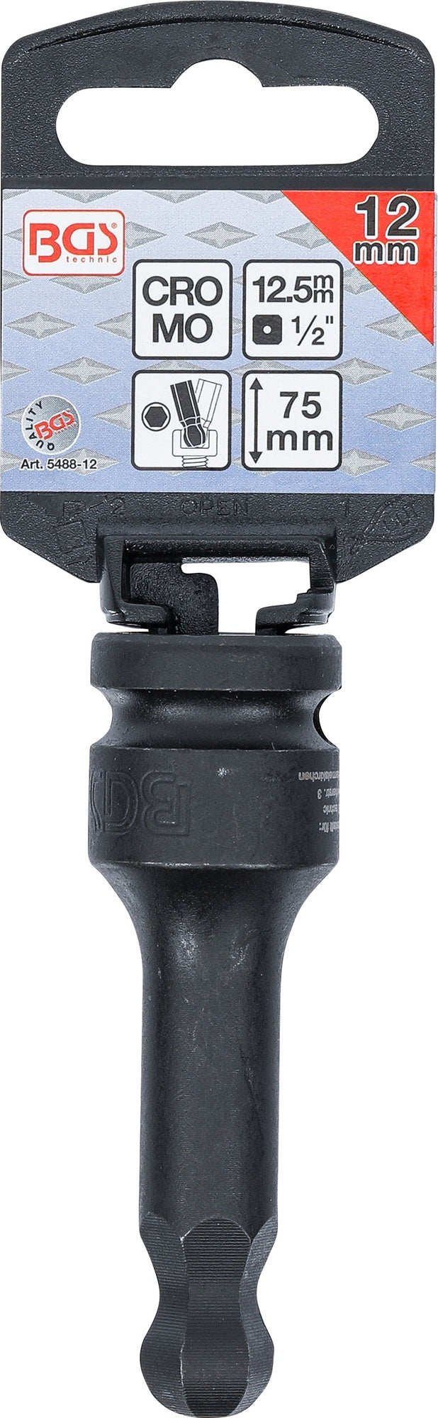 BGS 5488-12 Kraft Biteinsatz Innensechskant mit Kugelkopf 12mm HX12 Länge 75mm Antrieb 12,5mm (1/2")
