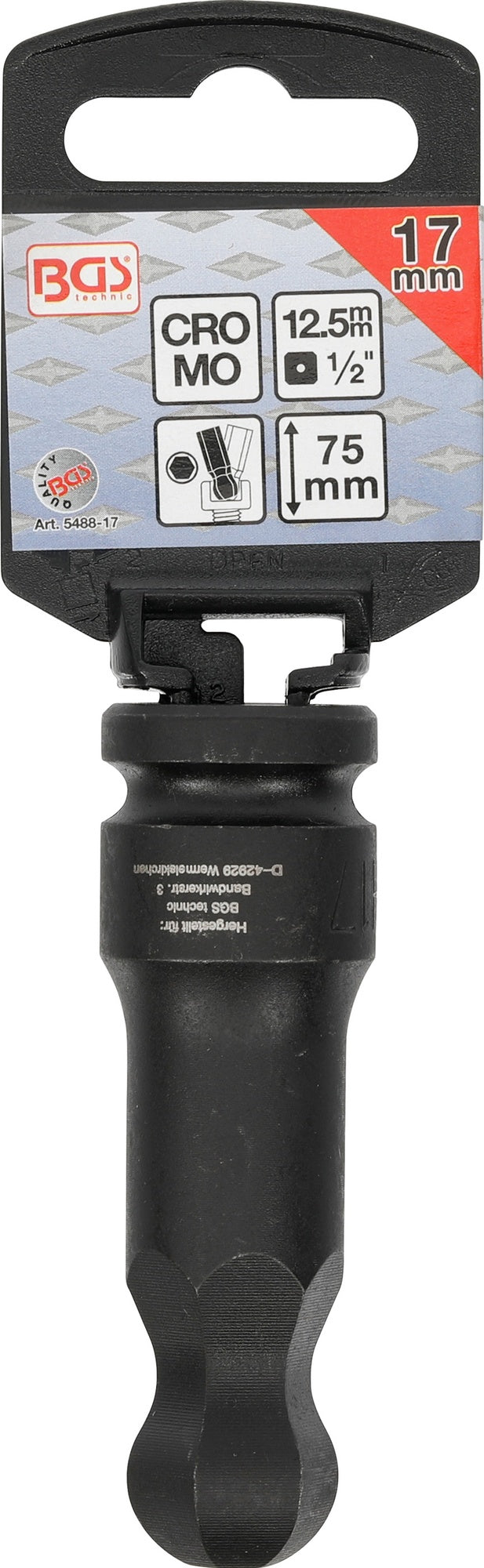 BGS 5488-17 Kraft Biteinsatz Innensechskant mit Kugelkopf 17mm HX17 Länge 75mm Antrieb 12,5mm (1/2")