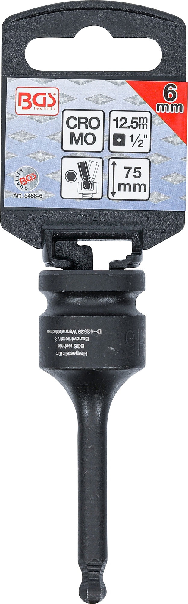 BGS 5488-6 Kraft Biteinsatz Innensechskant mit Kugelkopf 6mm HX6 Länge 75mm Antrieb 12,5mm (1/2")