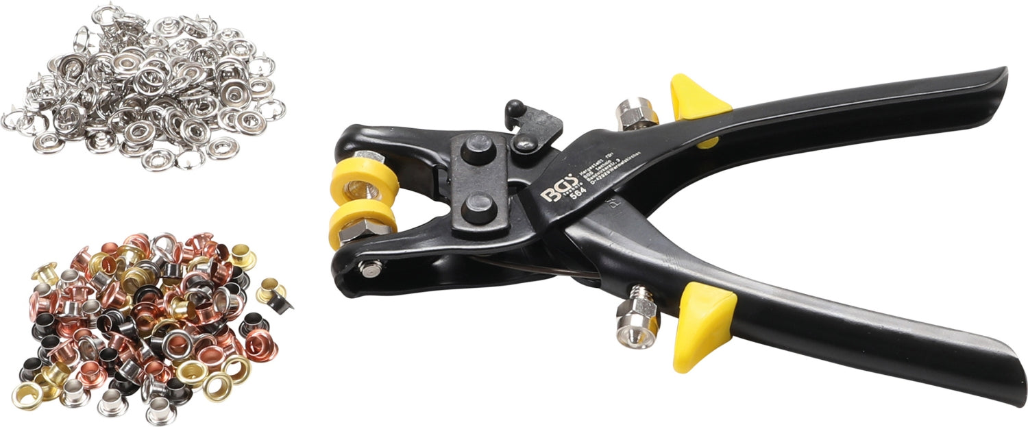 BGS 564 Ösenzange / Knopfzange mit 100 Ösen und 25 Druckknopfsätze