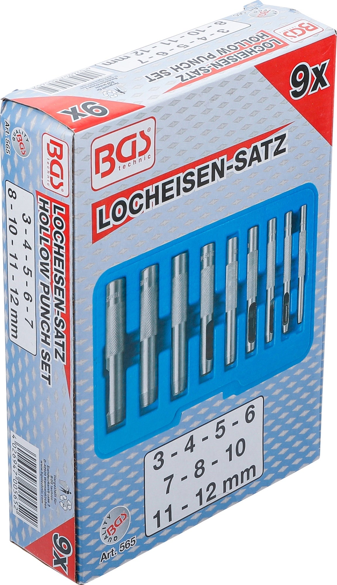 BGS 565 Satz Locheisen Lochpfeifen Lochflöten Lochstanzer Ø3-12mm 9 teilig
