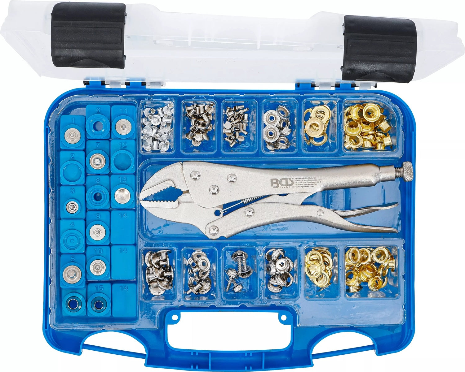BGS 572 Sortiment mit Ösen, Druckknöpfen und passender Zange 275 teilig