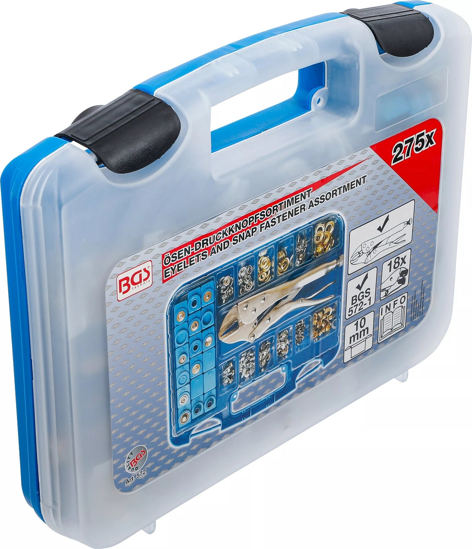 BGS 572 Sortiment mit Ösen, Druckknöpfen und passender Zange 275 teilig