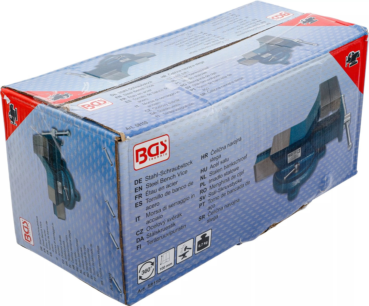 BGS 58110 Stahl Schraubstock geschmiedet mit 100mm Spannbacken 360° drehbar