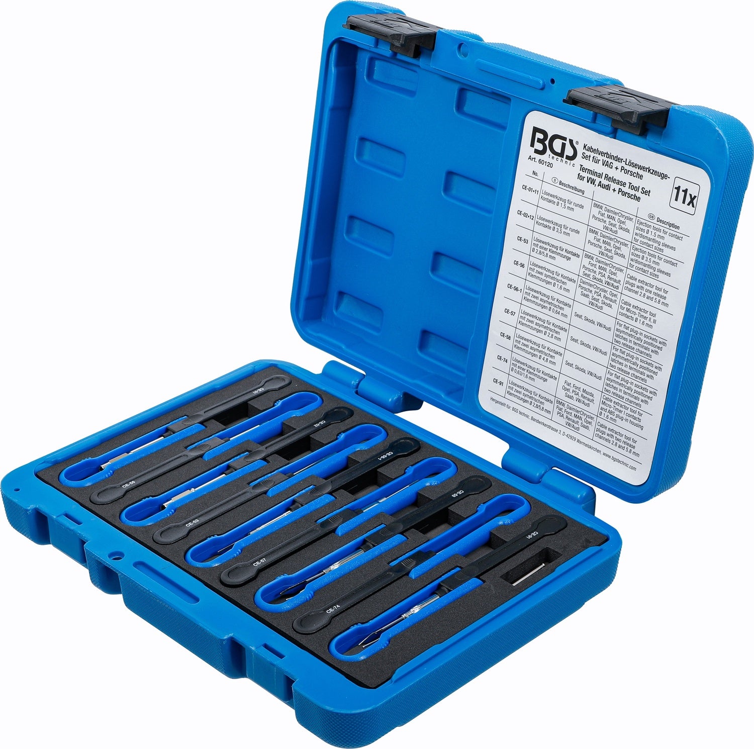 BGS 60120 Satz Entriegelungswerkzeug Auspinwerkzeug KfZ Kabel Stecker VAG Porsche 11-teilig