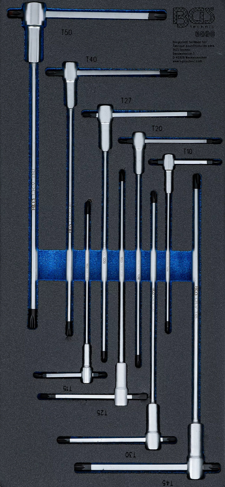 BGS 6090 Satz Schraubendreher T-Gleitgriff T-Profil (für Torx) T10-T50 Werkstattwageneinlage 1/3