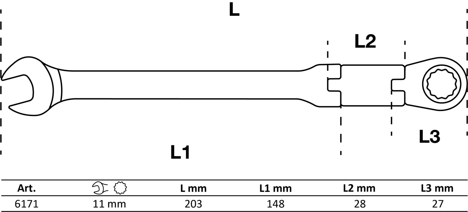 BGS 6171 Doppelgelenk Ratschenringmaulschlüssel abwinkelbar SW 11mm metrische Ausführung