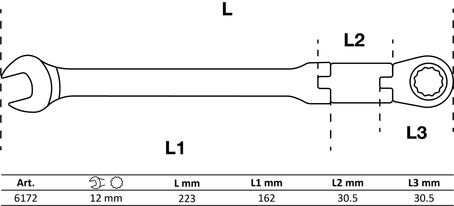 BGS 6172 Doppelgelenk Ratschenringmaulschlüssel abwinkelbar SW 12mm metrische Ausführung