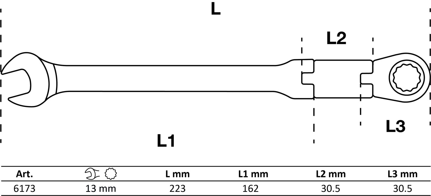 BGS 6173 Doppelgelenk Ratschenringmaulschlüssel abwinkelbar SW 13mm metrische Ausführung