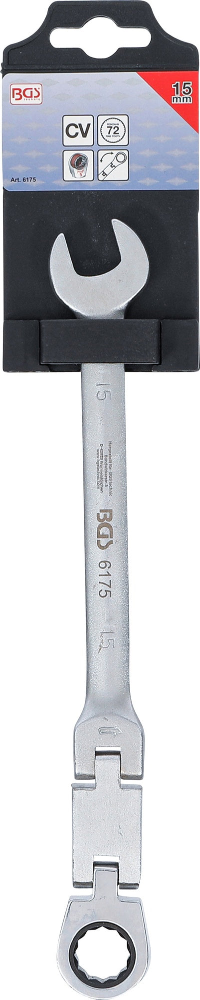 BGS 6175 Doppelgelenk Ratschenringmaulschlüssel abwinkelbar SW 15mm metrische Ausführung