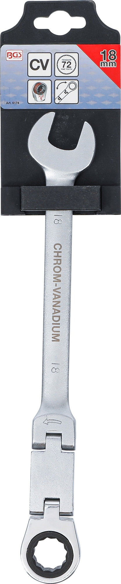 BGS 6178 Doppelgelenk Ratschenringmaulschlüssel abwinkelbar SW 18mm metrische Ausführung