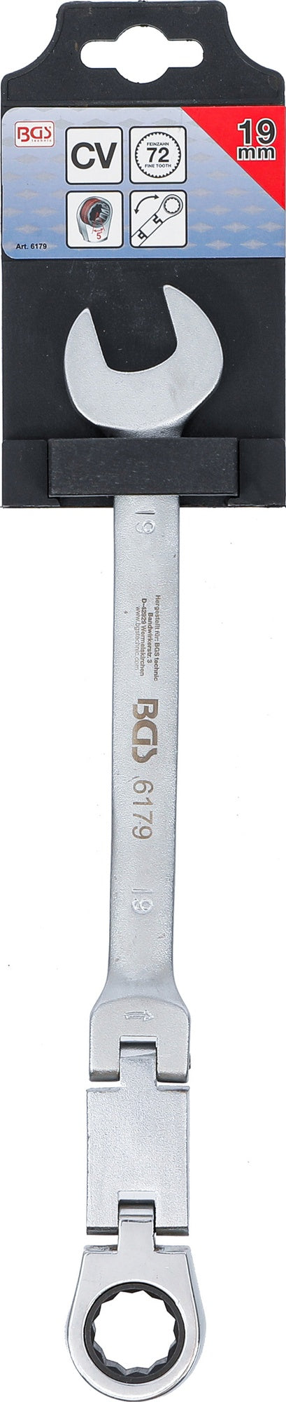 BGS 6179 Doppelgelenk Ratschenringmaulschlüssel abwinkelbar SW 19mm metrische Ausführung