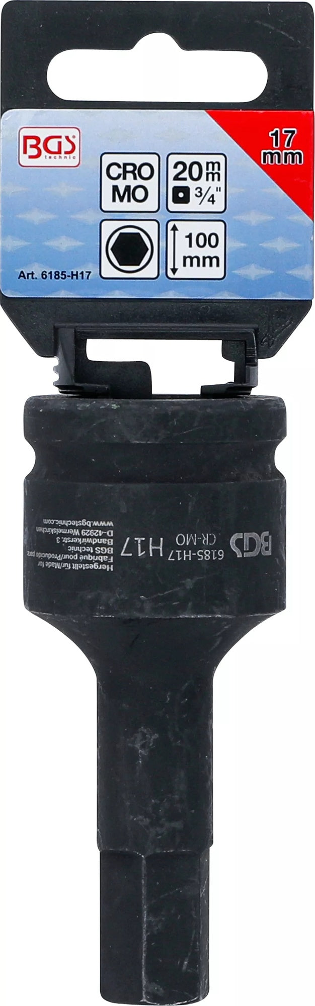 BGS 6185-H17 Kraft Biteinsatz Länge 100mm Antrieb Innenvierkant 20mm (3/4") Innensechskant 17mm