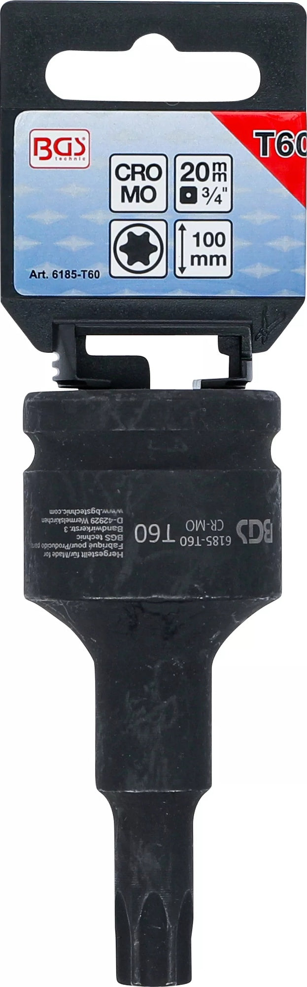 BGS 6185-T60 Kraft Biteinsatz Länge 100mm Antrieb Innenvierkant 20mm (3/4") T-Profil (für Torx) T60