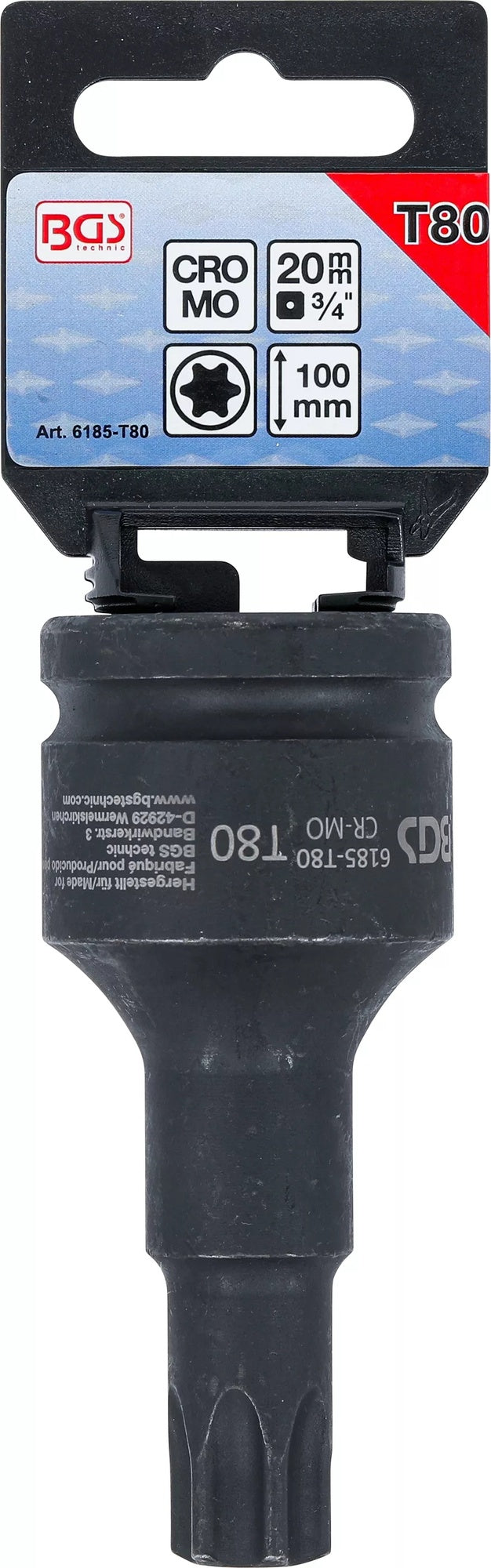 BGS 6185-T80 Kraft Biteinsatz Länge 100mm Antrieb Innenvierkant 20mm (3/4") T-Profil (für Torx) T80