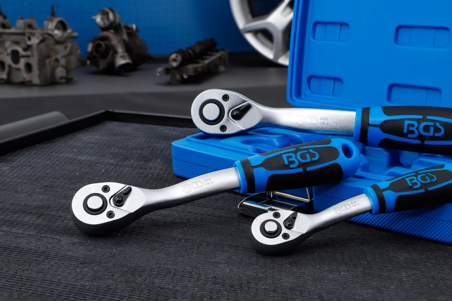 BGS 621 Satz Umschaltknarren feinverzahnt Abtrieb Außenvierkant 6,3mm (1/4"), 10mm (3/8"), 12,5mm (1/2")