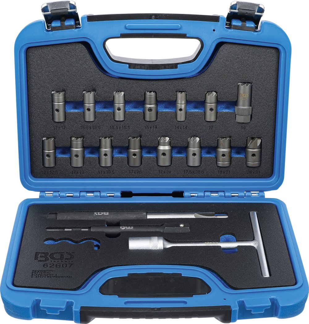 BGS 62607 Satz Fräser für Dichtsitz bei Injektoren an Common-Rail Diesel-Motoren 19-teilig