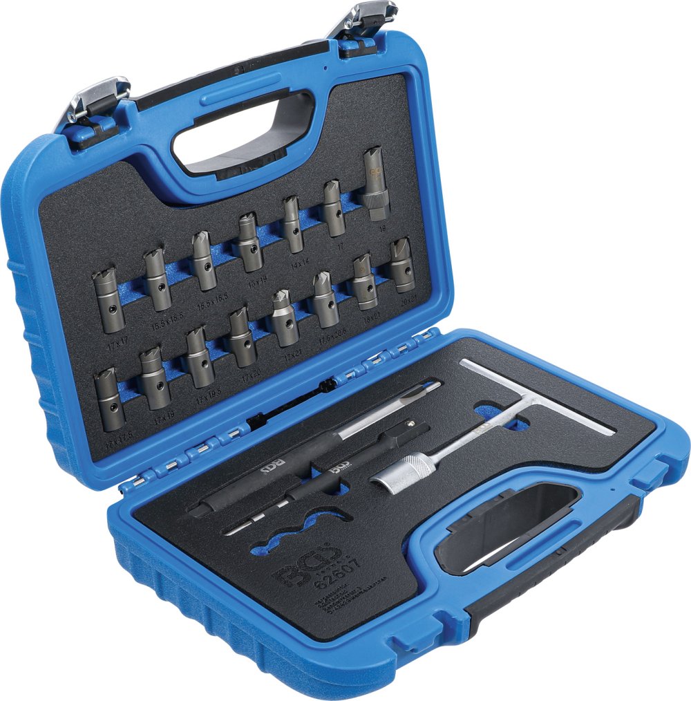 BGS 62607 Satz Fräser für Dichtsitz bei Injektoren an Common-Rail Diesel-Motoren 19-teilig