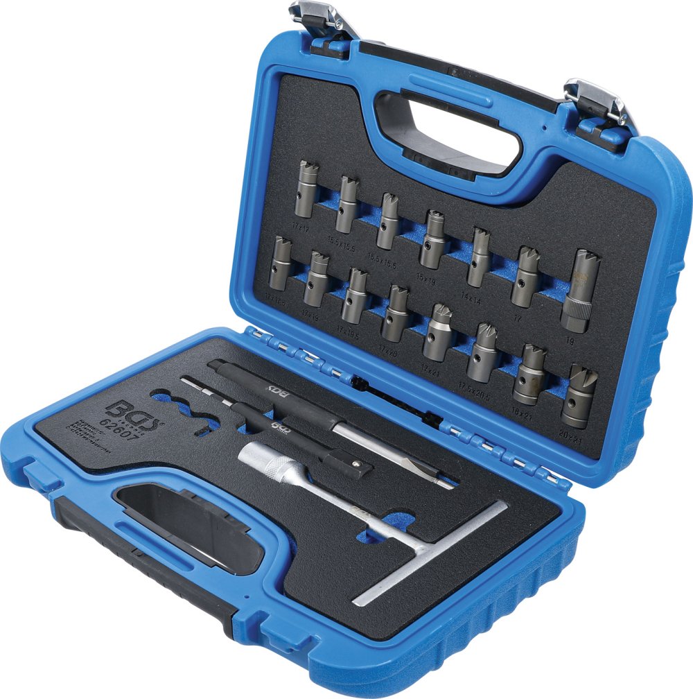 BGS 62607 Satz Fräser für Dichtsitz bei Injektoren an Common-Rail Diesel-Motoren 19-teilig