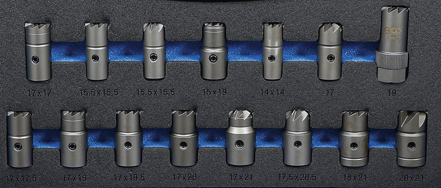 BGS 62607 Satz Fräser für Dichtsitz bei Injektoren an Common-Rail Diesel-Motoren 19-teilig