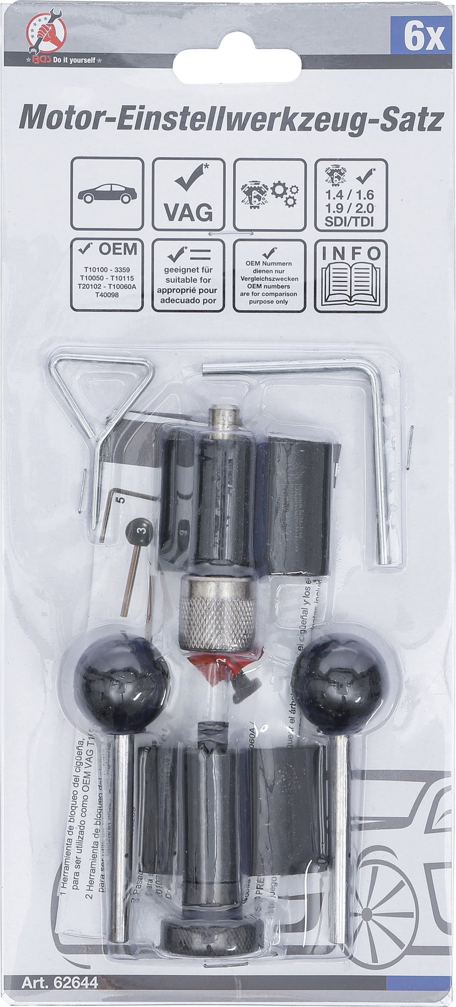 BGS DIY 62644 Satz Einstellwerkzeug für Motor VAG 1.4L, 1.6L, 1.9L, 2.0L SDI / TDI