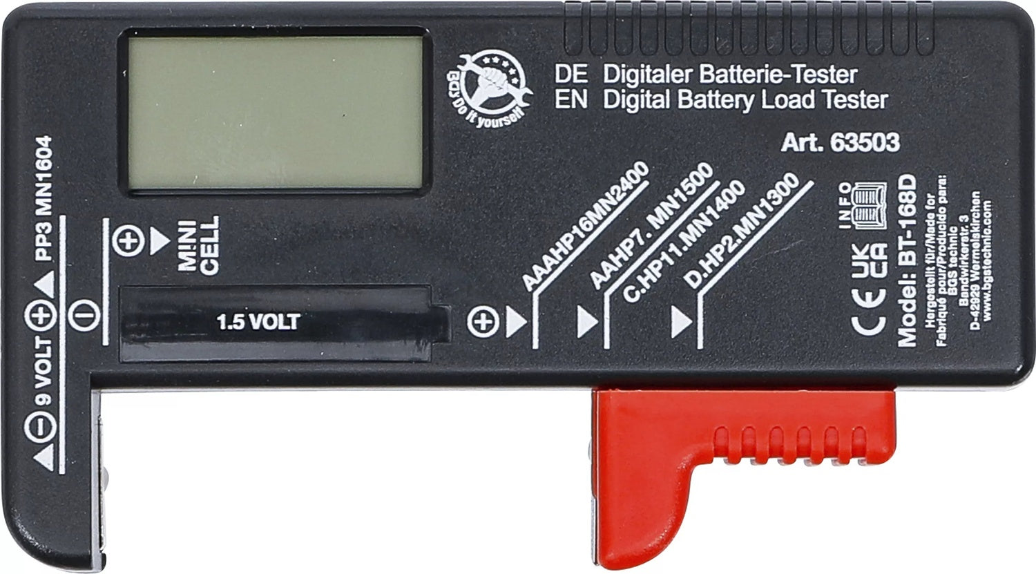 BGS DIY 63503 Digitaler Batterietester 1,5 V 9 V