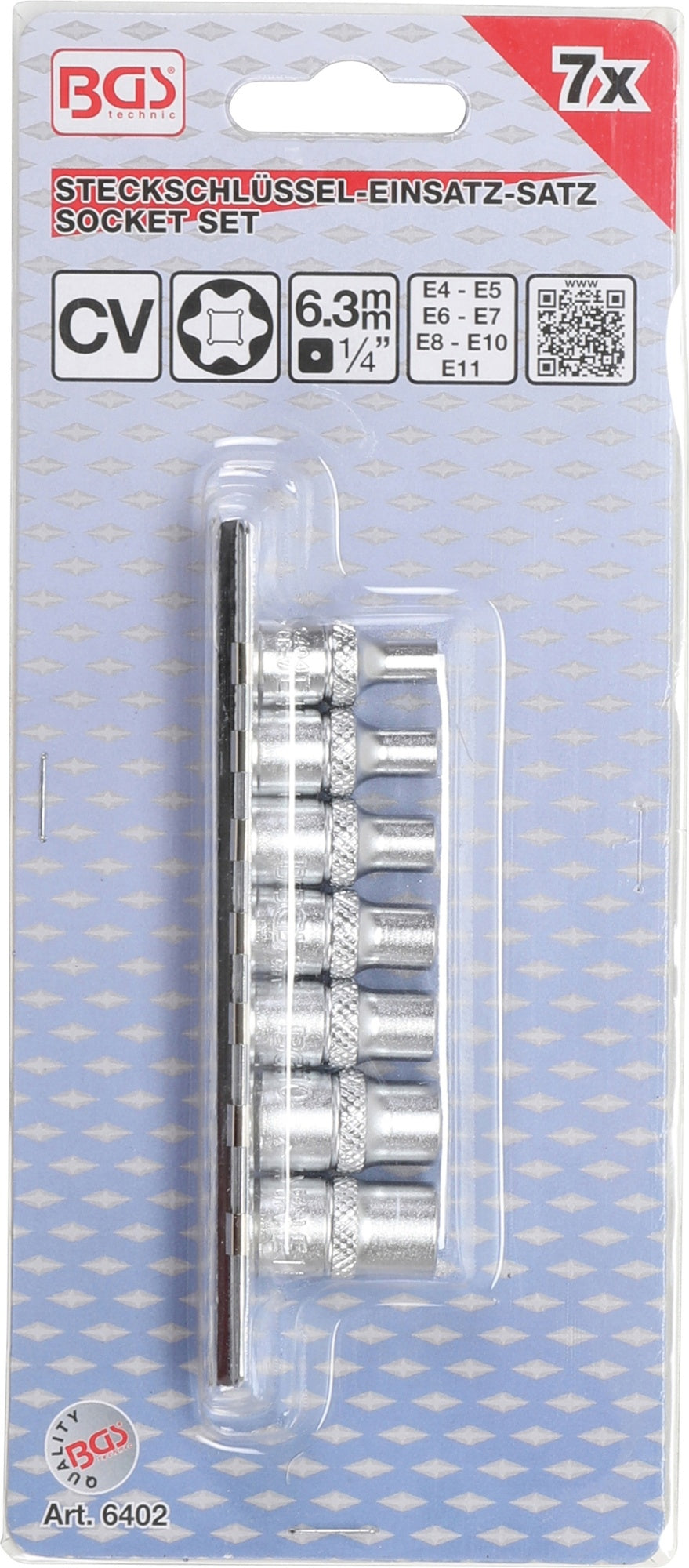 BGS 6402 Satz Steckschlüsseleinsätze E-Profil Antrieb Innenvierkant 6,3mm (1/4") SW E4 - E11