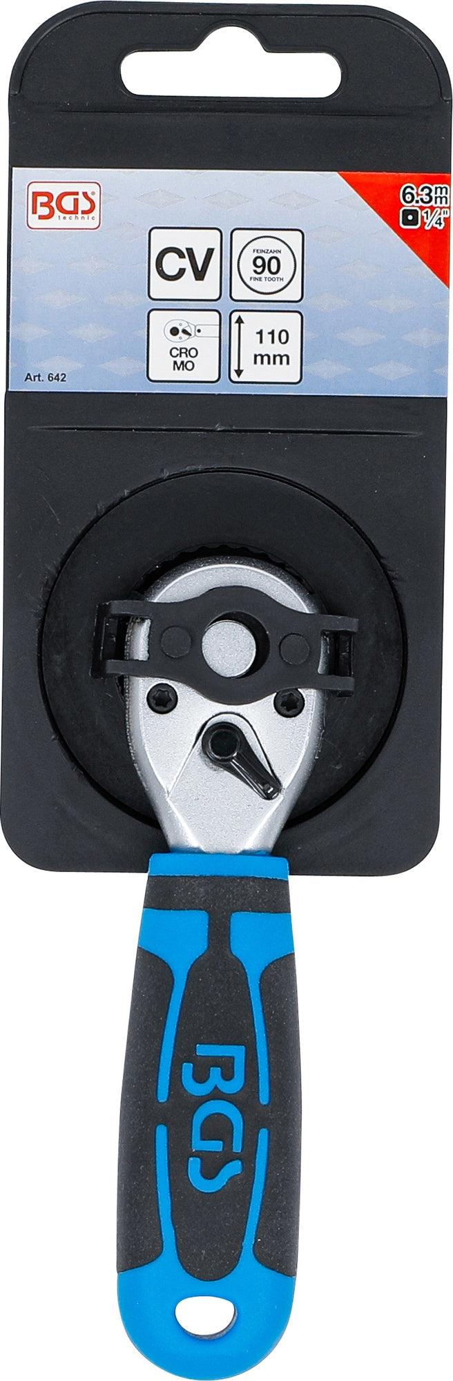 BGS 642 Mini Umschaltknarre Ratsche feinverzahnt Abtrieb 6,3mm (1/4") Länge 110mm