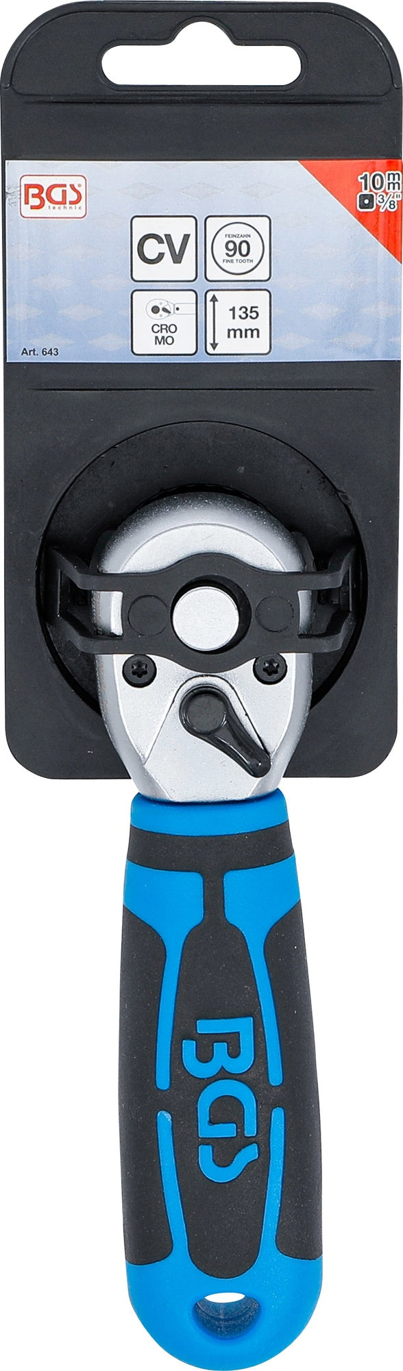 BGS 643 Mini Umschaltknarre Ratsche feinverzahnt Abtrieb 10mm (3/8") Länge 135mm