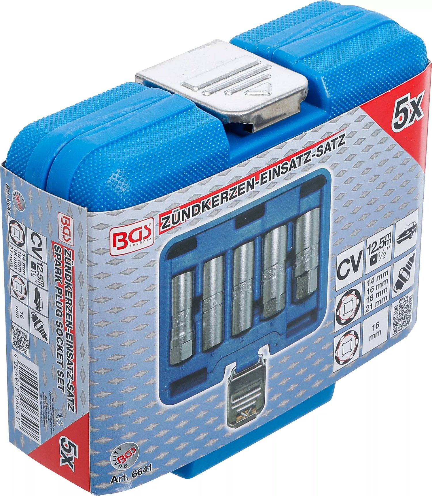 BGS 6641 Satz Einsatz für Zündkerzen Sechskant Antrieb Innenvierkant 12,5mm (1/2")