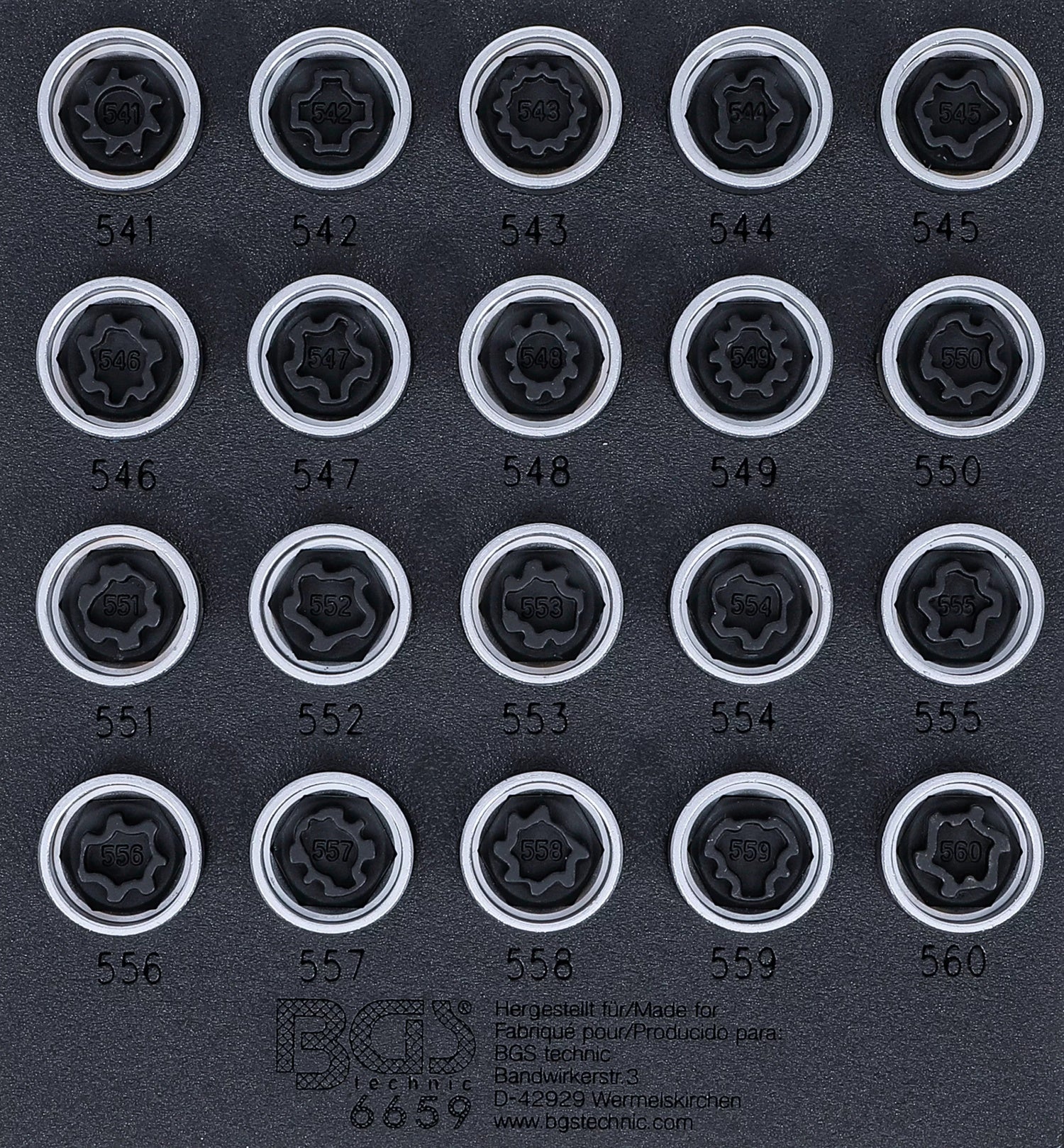 BGS 6659 Satz Werkzeug für Felgenschlösser für VAG 20-teilig Werkstattwageneinlage 1/6